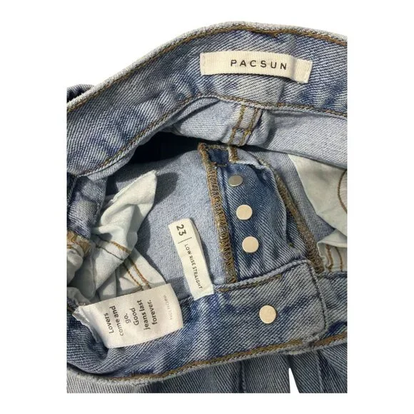 PacSun Womens Light Wash Low-Rise Straight Jeans With Button Fly Size 23 - Picture 5 of 16